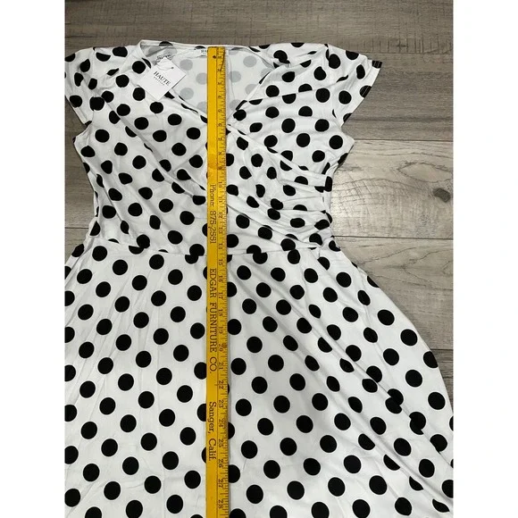 Haute Edition Polka Dot Wrap Dress Womens L White Black Short Sleeve Fit Flare - Picture 3 of 9